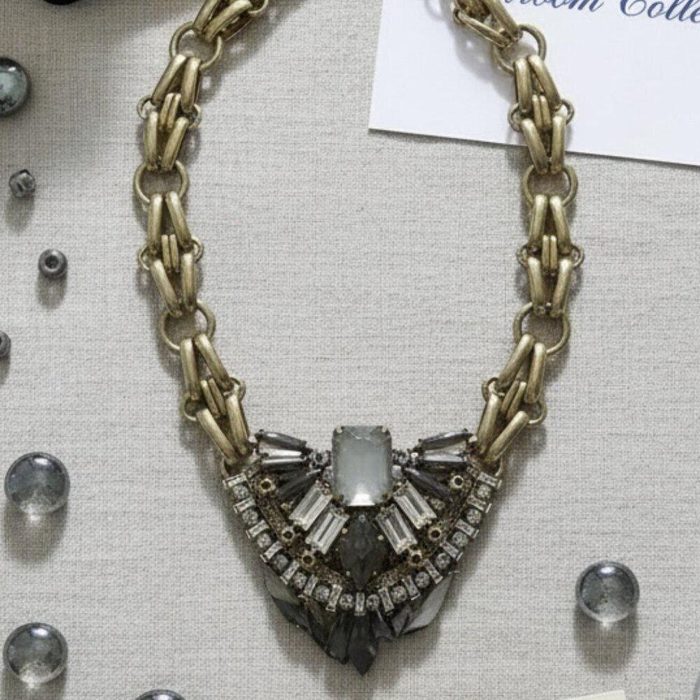 Stella And Dot Antique Gold Chunky Chain Decorative Stones Statement Necklace